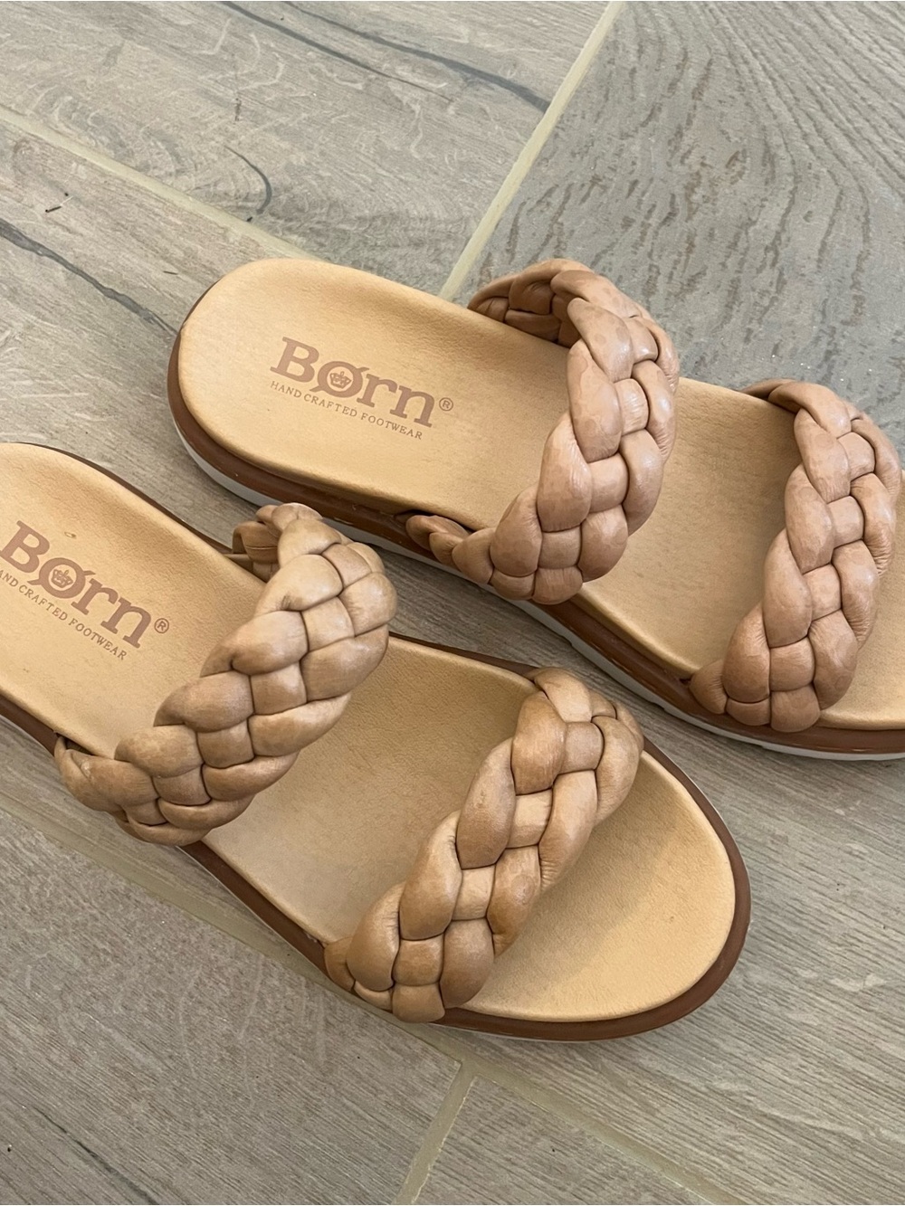 Born Women’s Braided Double-Strap Slide Sandals in Light Brown